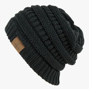 Cozy Black Knit Beanie Winter Warm Thick Cable Knit Slouchy Skull Beanie Cap Hat